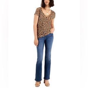 (S|L:NWT) $34.50|INC International Concepts Mesh V-neck Tee, Classic Cheetah